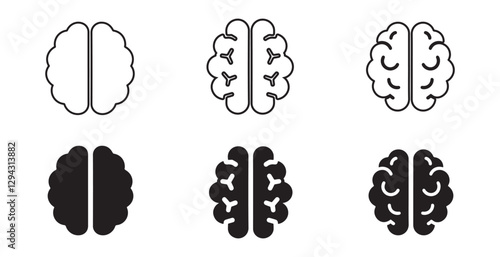Human brain icon set. Thinking, mind refresh, brain health, Simple brain symbol in top view. Mind sign solid and outline style creative vector illustration