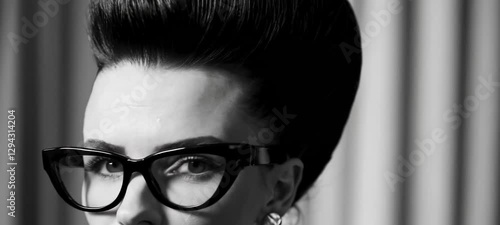 Elegant woman adjusting glasses in sophisticated black and white portrait sequence