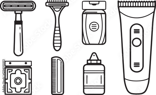 Hair removal products editable flat stroke line art icon set. Outline of hair trimer, razon and some. Vector illustration on a white background.