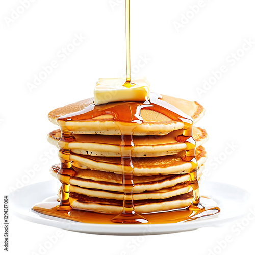 Stacked Pancakes Drizzled with Syrup and Butter ,transparent background