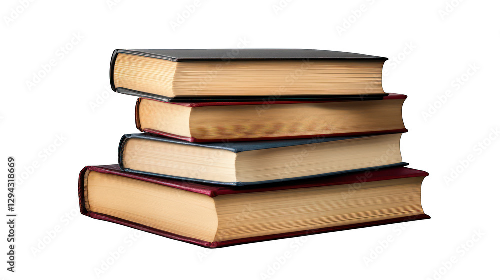 Classic hardcover book stacked neatly, symbolizing knowledge and learning isolated on transparent background. Classic hardcover book stacked neatly, symbolizing knowledge and learning isolated on transparent background.