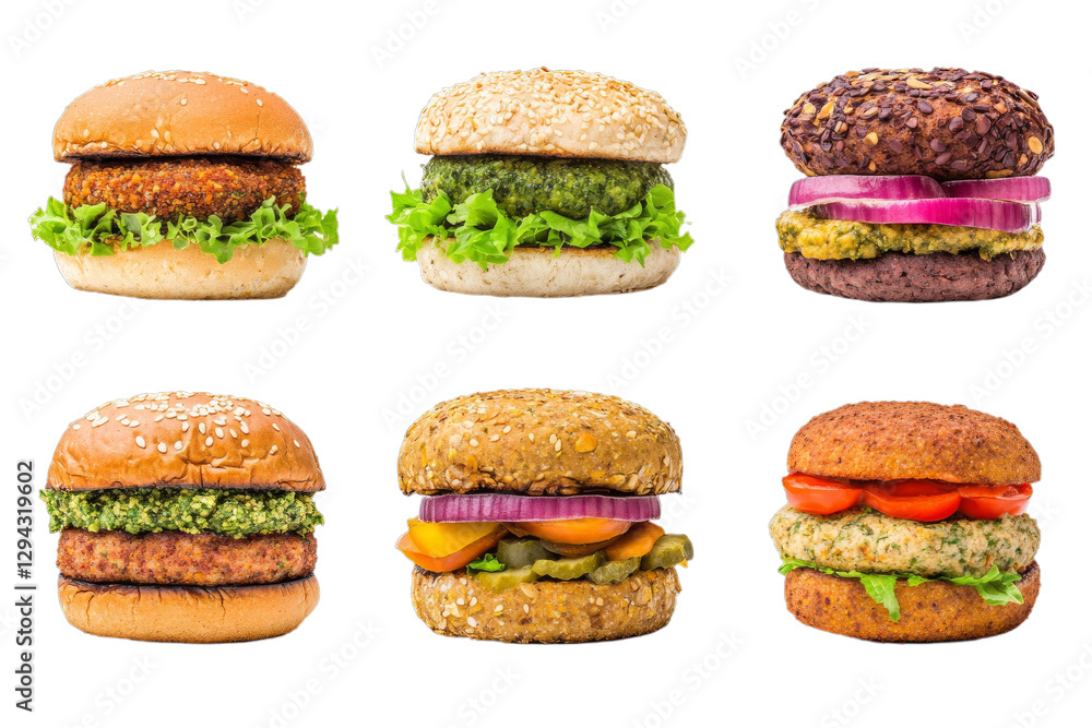 Assortment of mouthwatering vegan burgers Assortment of mouthwatering vegan burgers