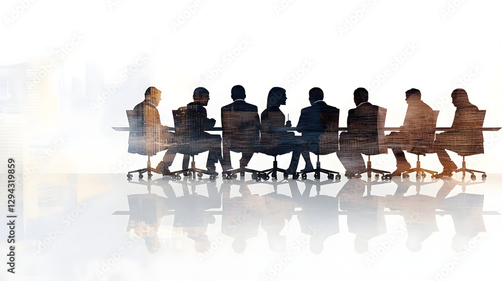Close up view of a business lunch meeting taking place in a warm inviting professional setting The image features a double exposure silhouette effect Close up view of a business lunch meeting taking place in a warm inviting professional setting The image features a double exposure silhouette effect
