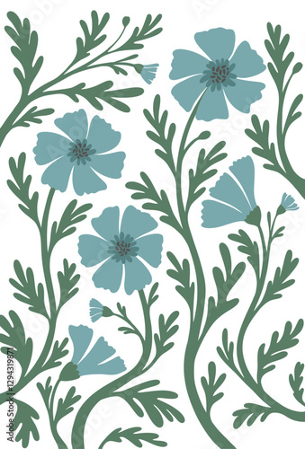 Botanical vintage poster. Floristic vector illustration. Blue flower composition