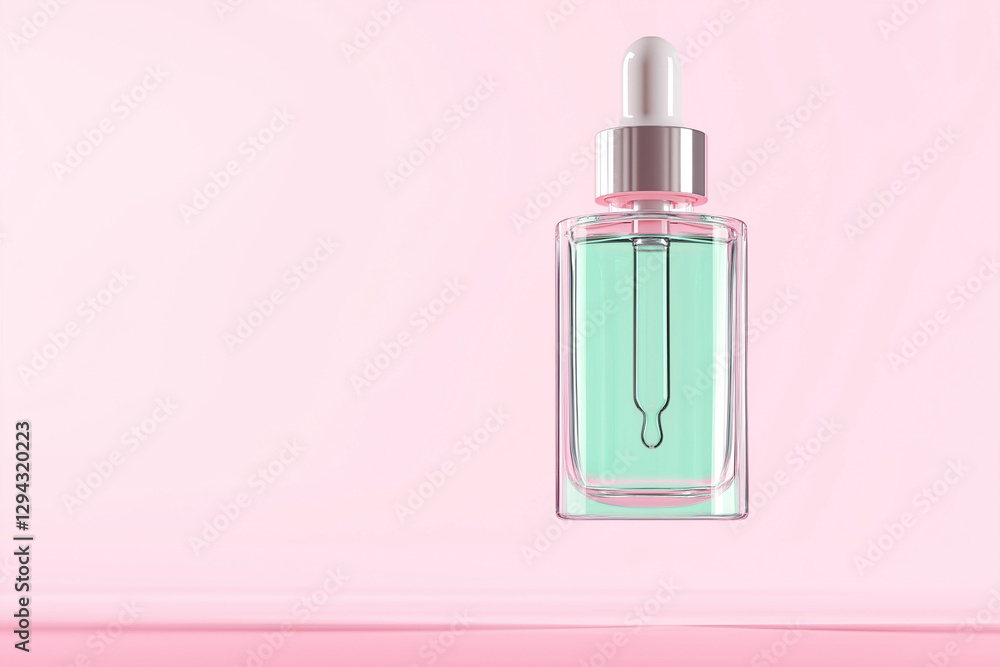 A close-up macro shot of a skincare serum bottle with a glass dropper. The dropper releases a thick, silky droplet, suspended in mid-air. Transparent textures, sleek modern design A close-up macro shot of a skincare serum bottle with a glass dropper. The dropper releases a thick, silky droplet, suspended in mid-air. Transparent textures, sleek modern design