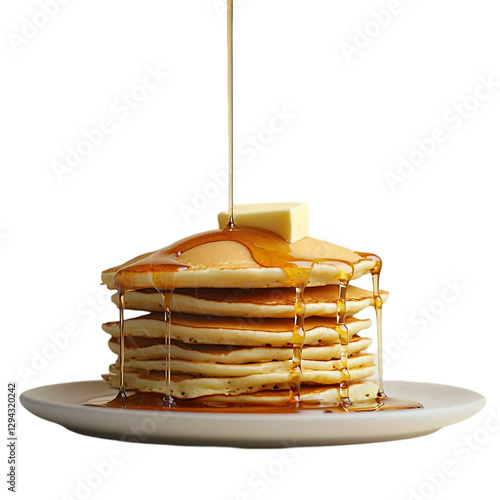 Stacked Pancakes with Syrup and Butter ,transparent background