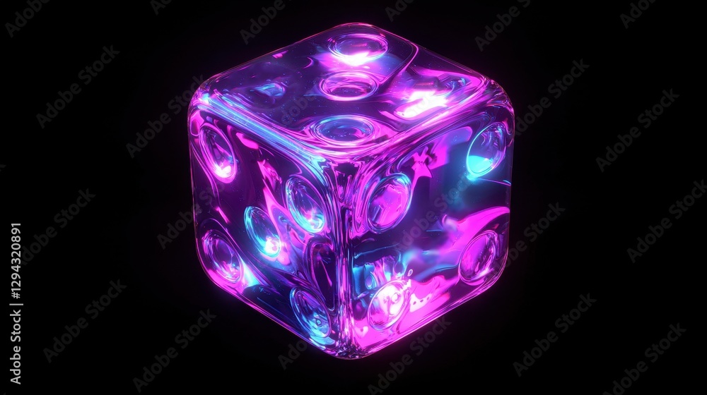 Glowing Neon Purple and Blue Glass Dice Cube Abstract 3D Render Glowing Neon Purple and Blue Glass Dice Cube Abstract 3D Render