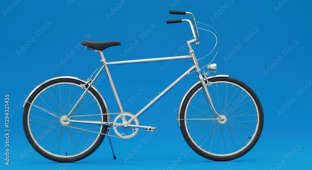 Fototapeta premium Minimalist silver bicycle on blue background