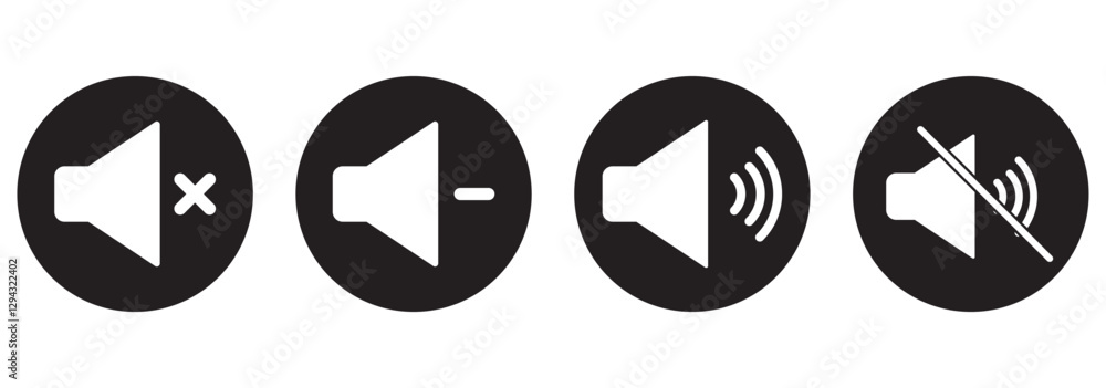 speaker, sound, volume icon set , low and hight level volume speaker icon. voice, audio, silent, mute icons in flat style for media player app and website speaker, sound, volume icon set , low and hight level volume speaker icon. voice, audio, silent, mute icons in flat style for media player app and website