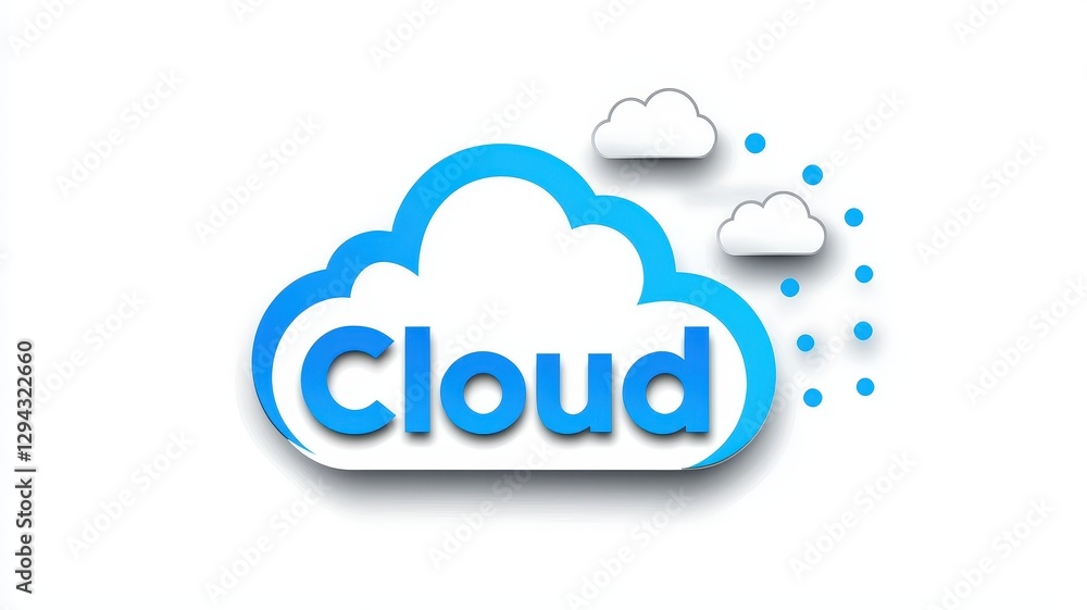 Cloud computing technology with data network. Cloud graphic with text and stylized rain droplets in blue and white colors. Cloud computing technology with data network. Cloud graphic with text and stylized rain droplets in blue and white colors.