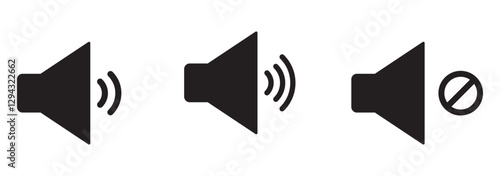 Speaker and mute icon set in black circles