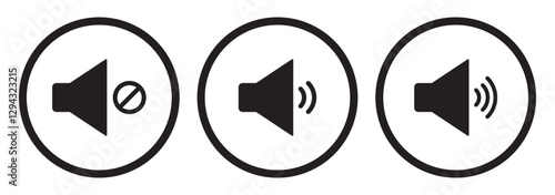 Speaker and mute icon set in black circles