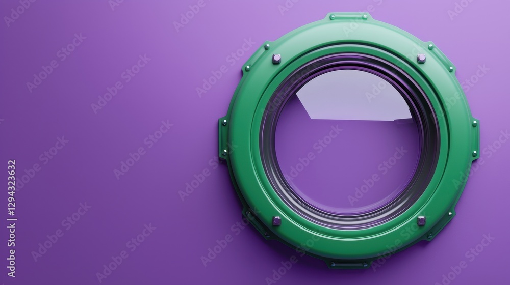 Fototapeta premium Abstract Green Circular Window on Purple Background Modern Design Element 3D Render