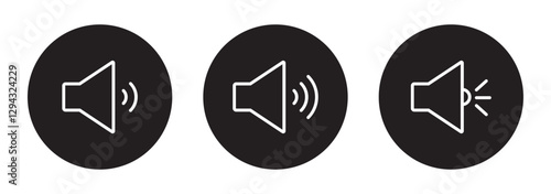 Speaker and mute icon set in black circles