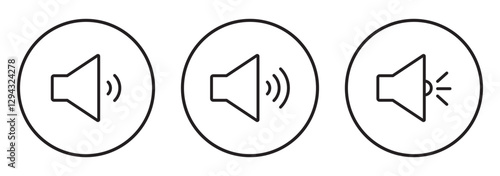 Speaker and mute icon set in black circles