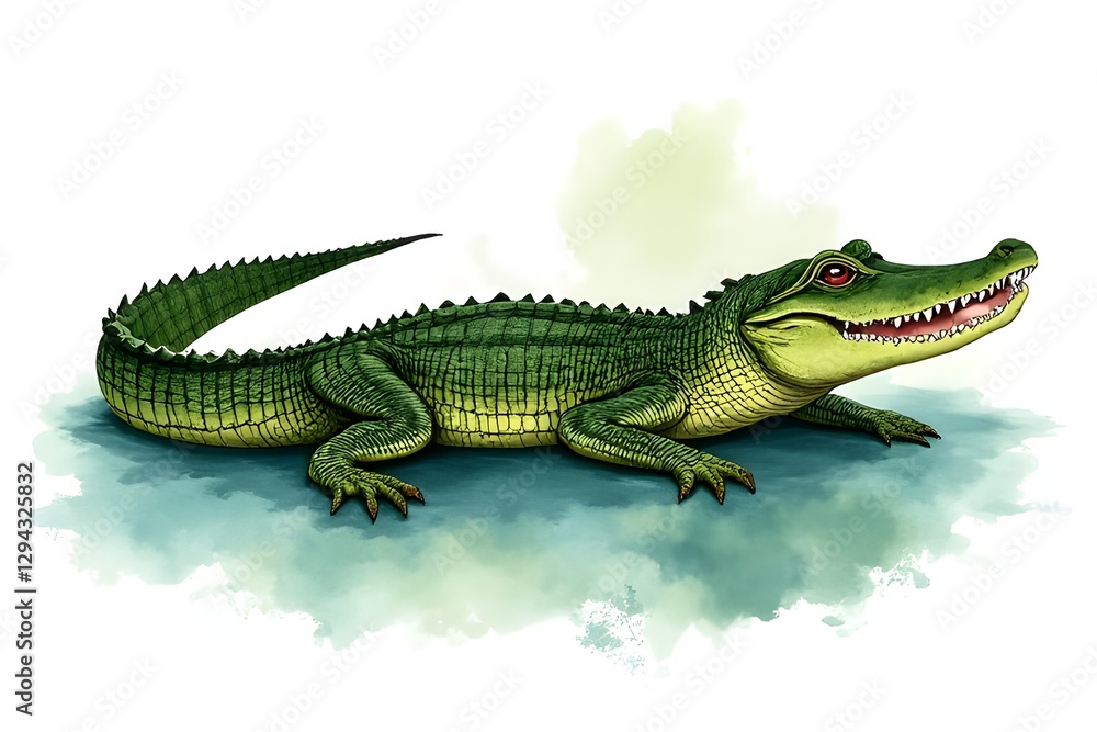 Illustration of a Green Alligator Reptile Wildlife Animal Illustration of a Green Alligator Reptile Wildlife Animal