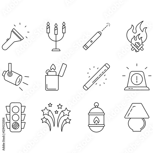 Light icons set. Set of editable stroke icons.Set of Light