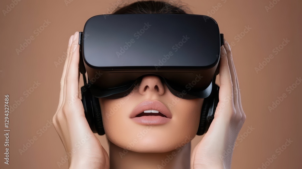 Fototapeta premium Immersive Virtual Reality Experience with Headset and Headphones