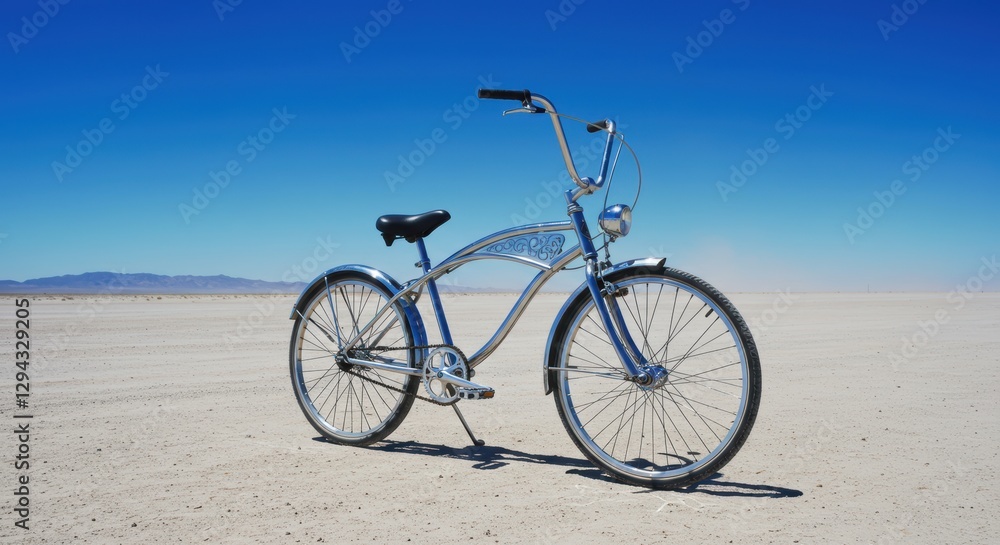 Fototapeta premium Vintage bicycle on deserted landscape under clear blue sky