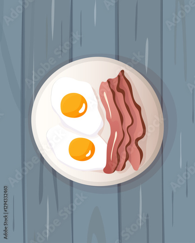 Color drawing of a breakfast dish: fried egg and bacon
