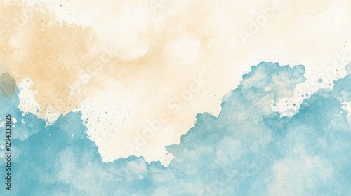 Abstract light blue and cream white pastel watercolor background banner