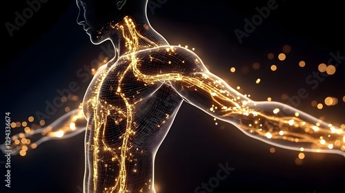 Glowing Pathways of a Time Lapse Medical Visualization Illustrating the Journey of a Substance Through the Body s Circulatory System