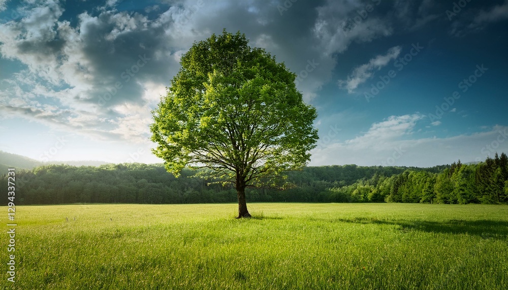 Fototapeta premium single tree on the background of forest and sky