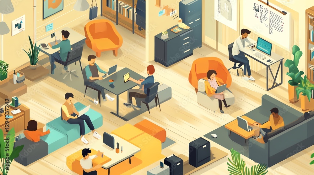 Fototapeta premium Coworking space bustling with professionals