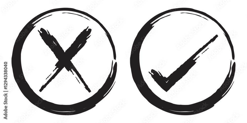 check mark, tick mark, and cross brush sign red checkmark and red X icons, buttons for vote, election choice decision, web.
check mark, tick mark, and cross brush sign red checkmark and red X icons, buttons for vote, election choice decision, web.