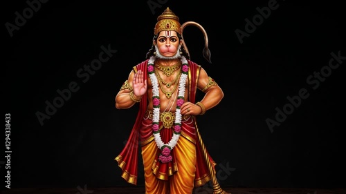 lord hanuman statue, a monkey god from ramayana of hindu mythology sitting and blessing made of isolated 
