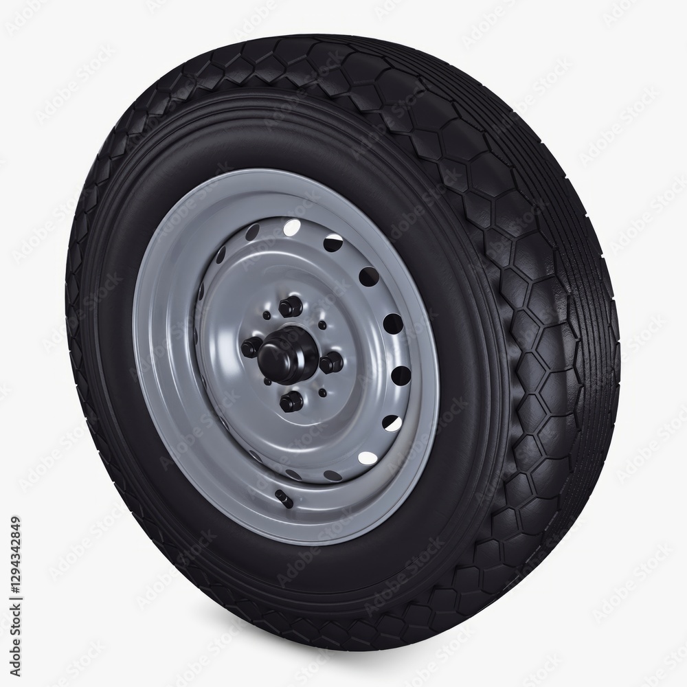 Illustration 3D Car Wheel with Classic Steel and Chrome Design Illustration 3D Car Wheel with Classic Steel and Chrome Design