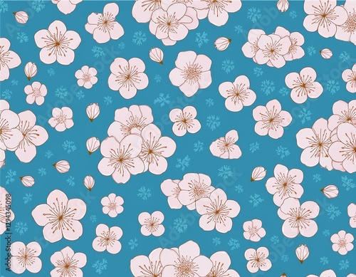 seamless pattern with sakura flowers blue background  print for wallpaper fabric textile design wrapping paper white cherry blossom seamless pattern cute japanese floral pattern korean