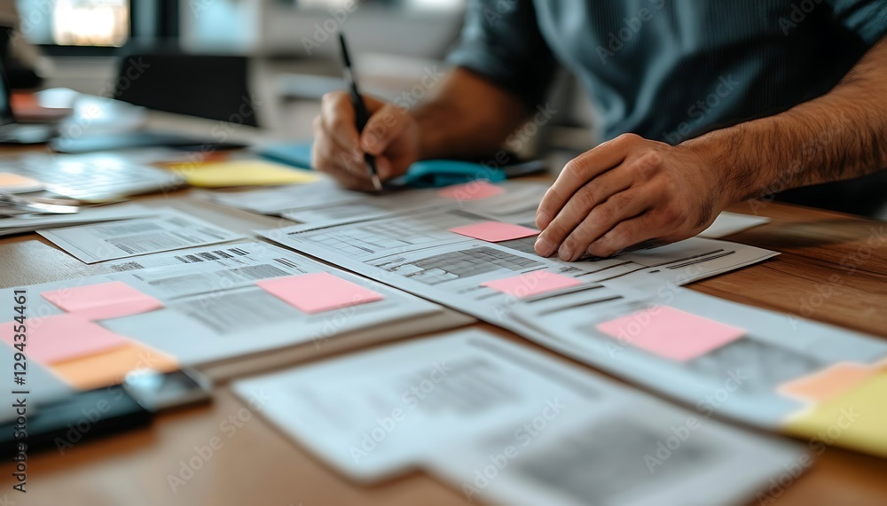 Man reviewing documents, office Man reviewing documents, office