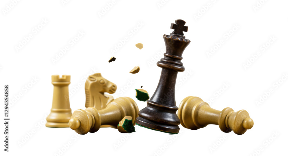 Isolated Fallen Chess King, Surrounded by Defeated Pieces Isolated Fallen Chess King, Surrounded by Defeated Pieces