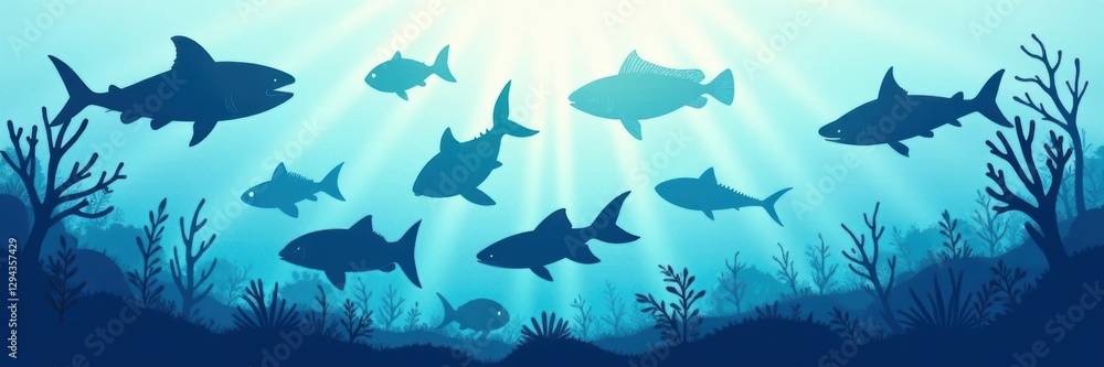 Elegant silhouettes of diverse aquatic creatures, ideal for marine-themed designs , pattern, fish Elegant silhouettes of diverse aquatic creatures, ideal for marine-themed designs , pattern, fish
