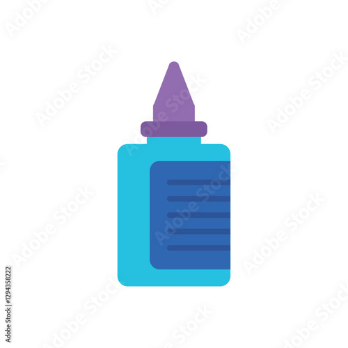 Vector illustration of a blue glue bottle with a purple cap, commonly used for arts, crafts, and office supplies