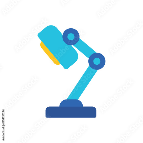 Vector illustration of a blue desk lamp with an adjustable arm, representing workspace lighting, modern office tools, and study environments