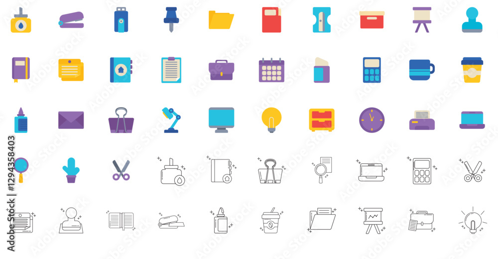 Set of vector icons of office supplies with white background Set of vector icons of office supplies with white background