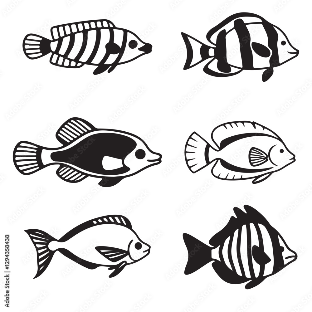 Naklejka premium set of fish Mackerel fishes silhouette black vector art illustration