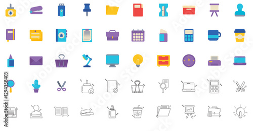 Set of vector icons of office supplies with white background