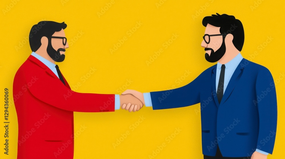 Two Businessmen Shaking Hands Paper Art Illustration Two Businessmen Shaking Hands Paper Art Illustration