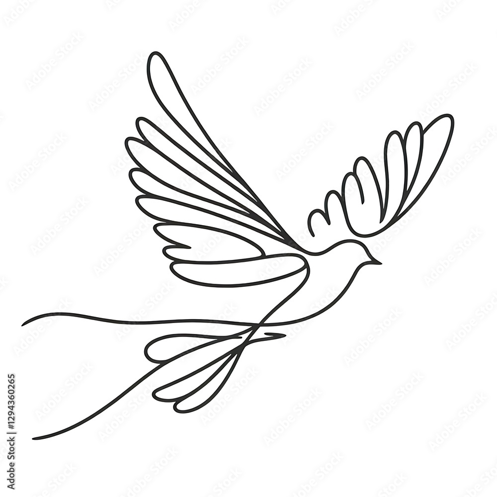 Continuous line drawing of a bird in flight. Continuous line drawing of a bird in flight.