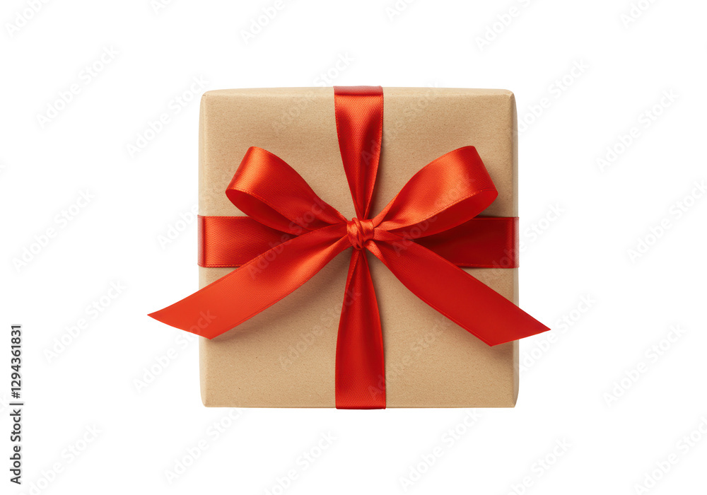 Isolated Festive Gift with Red Ribbon - Brown Isolated Festive Gift with Red Ribbon - Brown