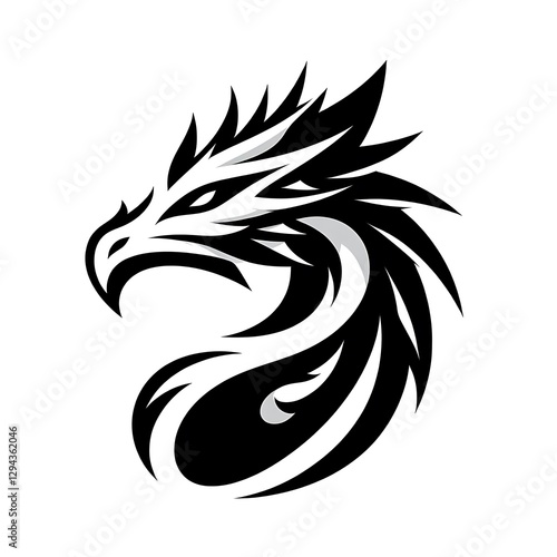 Wallpaper Mural Tribal dragon head design, stylized and outlined in black and white. Torontodigital.ca