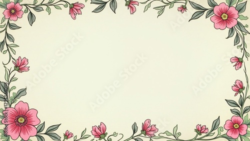 Elegant Floral Frame Border with Pink Flowers and Cream Background