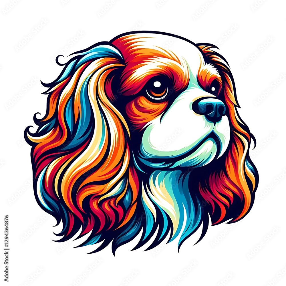 Naklejka premium Colorful Cavalier King Charles Spaniel head portrait.