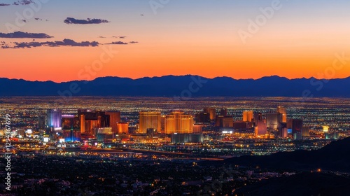 Stunning Aerial View of Las Vegas Strip at Twilight with Colorful Lights