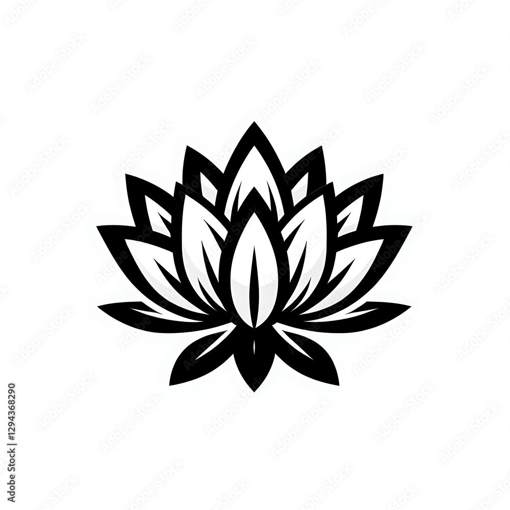 Stylized black and white lotus flower graphic design. Stylized black and white lotus flower graphic design.