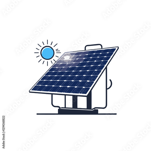 Solar panel capturing sunlight illustration on light background with copy space