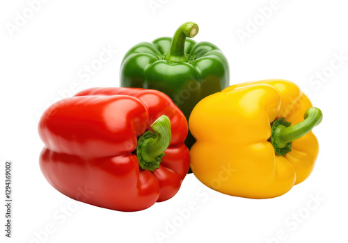 Isolated Trio of Bell Peppers in Red, Yellow, and Green